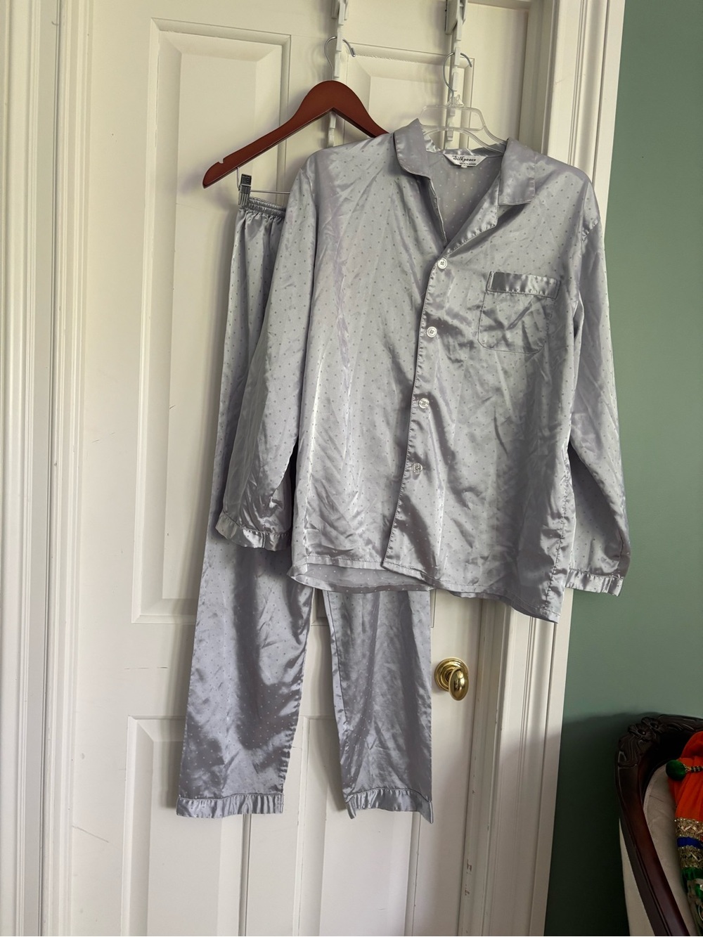 Luxury Silver Satin Pajama Set women - Classic Button-Up